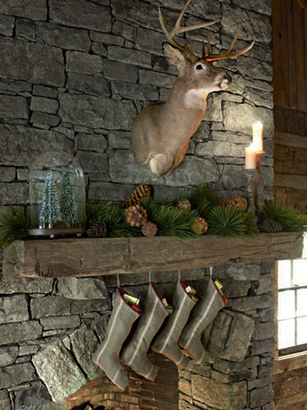 Fireplace Decoration with Pine Cones & Snow Shoes