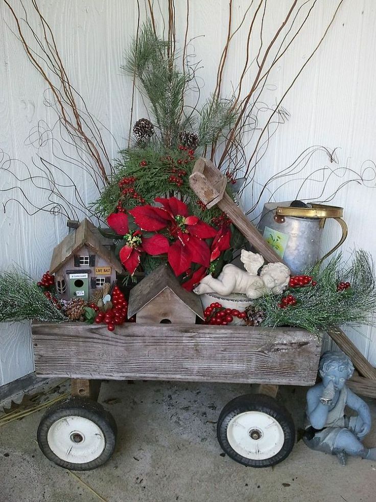 Wooden cart with garlands & miss marry