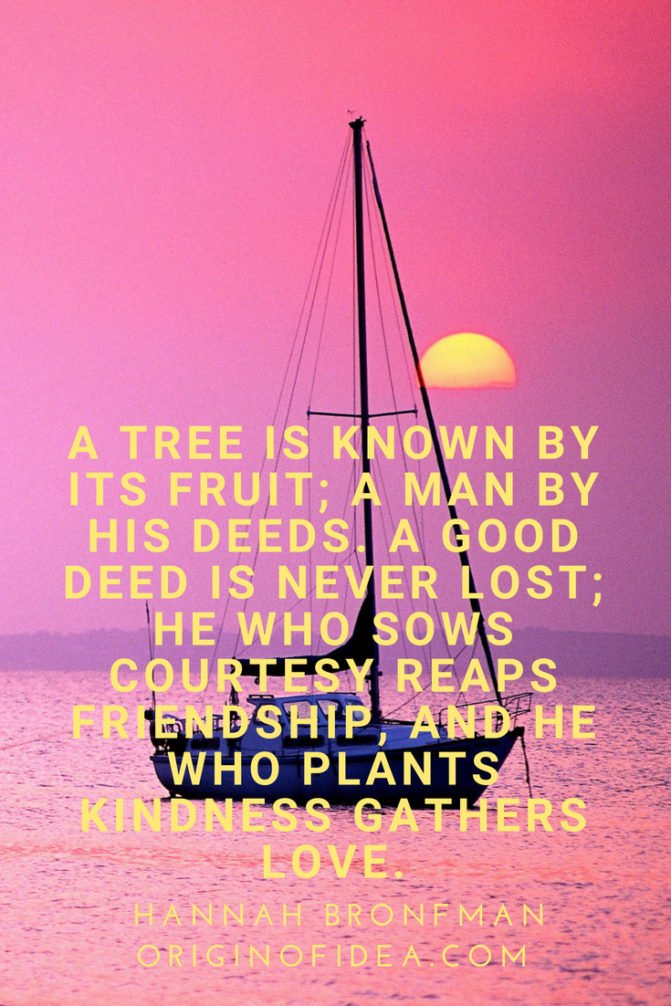 Love Quotes - A tree is known by its fruit; a man by his deeds. A good deed is never lost; he who sows courtesy reaps friendship, and he who plants kindness gathers love.