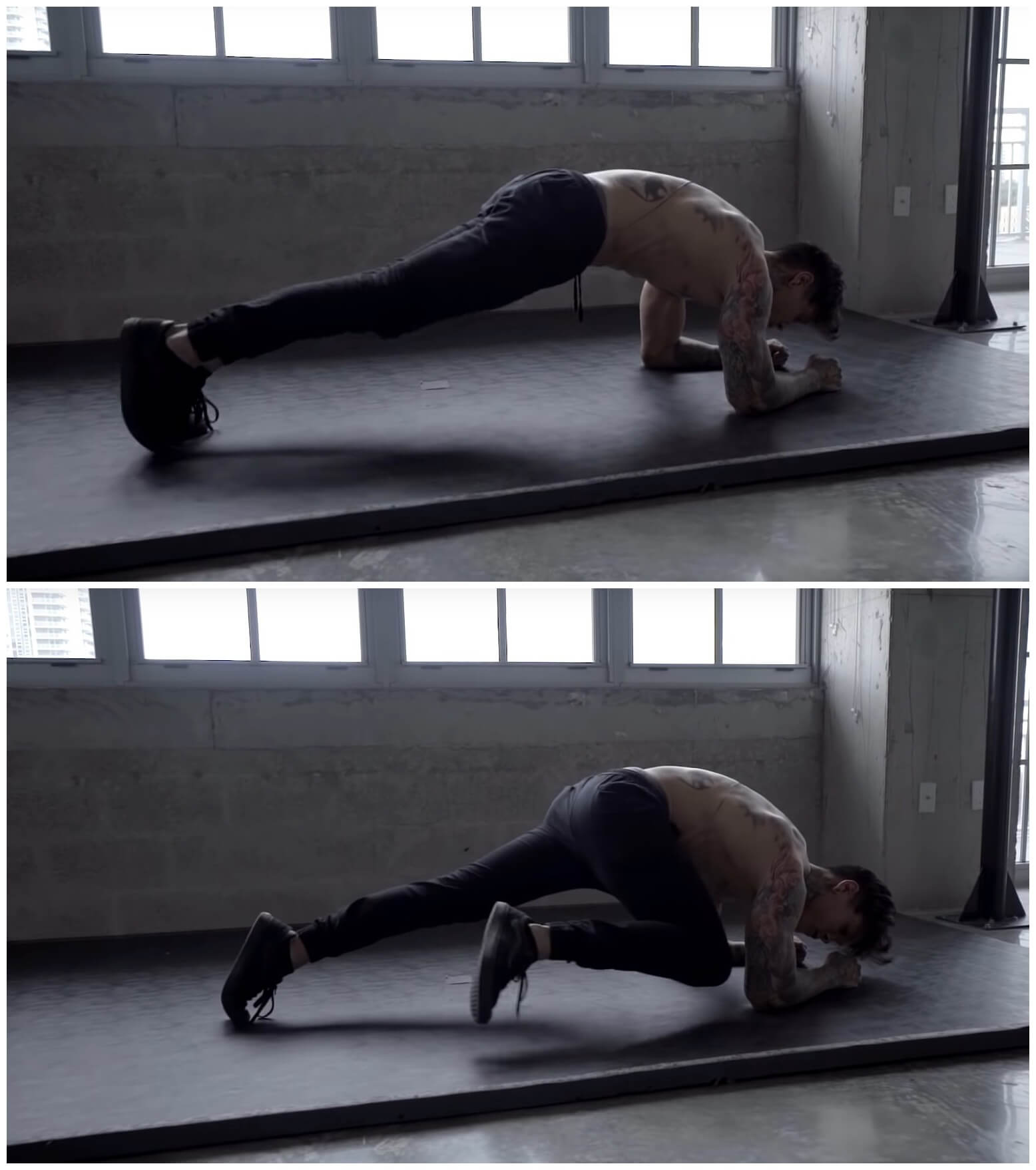 Plank knees to elbow
